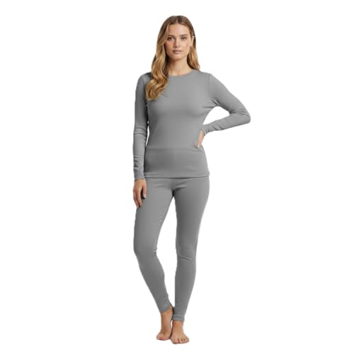 BestSale247 Damen Mädchen Merino Wolle Thermo Unterwäsche Set (Hemd + Hose) warmes Winter Skiunterwäsche Merinowolle (Grau, L) von BestSale247