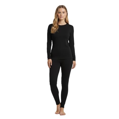 BestSale247 Damen Mädchen Merino Wolle Thermo Unterwäsche Set (Hemd + Hose) warmes Winter Skiunterwäsche Merinowolle (Schwarz, XXL) von BestSale247