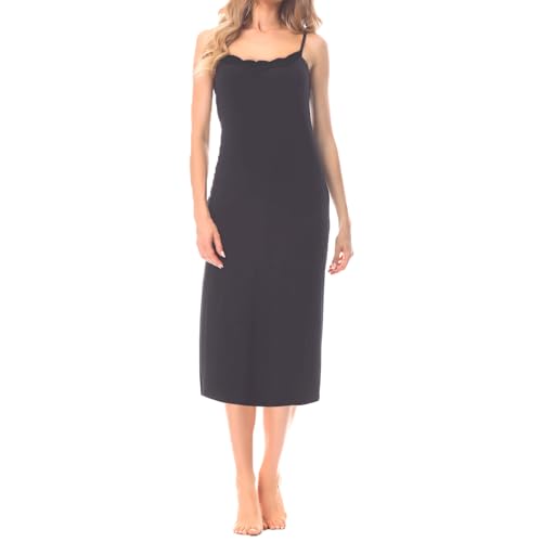 BestSale247 Damen Sexy Unterkleid mit Spitze - einstellbare Trägern nahtlos Unterröcke Nachthemd Nachtwäsche (Schwarz Lang, L-XL) von BestSale247