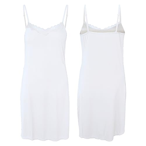BestSale247 Damen Sexy Unterkleid mit Spitze - einstellbare Trägern nahtlos Unterröcke Nachthemd Nachtwäsche (Weiß, L/XL) von BestSale247