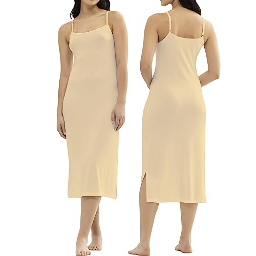 BestSale247 Damen Sexy Unterkleid mit einstellbareTrägern Unterröcke Nachthemd Nachtwäsche (Beige Lang, L/XL) von BestSale247