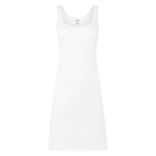 BestSale247 Damen Unterkleid Bambusviskose Slipkleid Unterröcke Nachthemd mit Breiten Trägern (Weiß Lang, XXL-3XL) von BestSale247