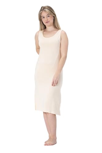 BestSale247 Damen Unterkleid mit Breite Träger Kurz ca. 90 cm oder Lang ca.120 cm - Unterröcke Nachthemd (Beige Lang, L-XL) von BestSale247
