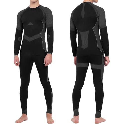 BestSale247 Herren Thermo Unterwäsche Set (Hemd + Hose) Funktionswäsche warmes Winter Skiunterwäsche Nahtlos (Schwarz, M/L) von BestSale247