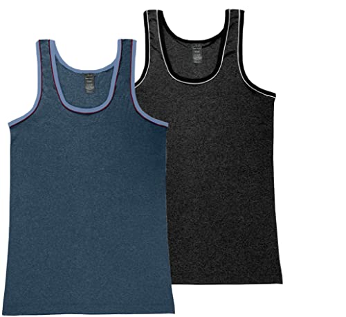 BestSale247 Unterhemden Herren Tank Top 2er Pack Achselhemden Feinripp ohne Nähte (Anthrazit-Dunkelblau Melange, M) von BestSale247