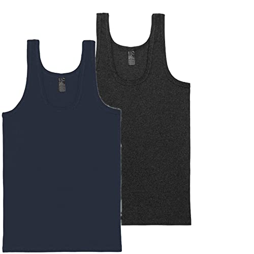 BestSale247 Unterhemden Herren Tank Top 2er Pack Achselhemden Feinripp ohne Nähte (Dunkelblau Anthrazit-Melange, XL) von BestSale247