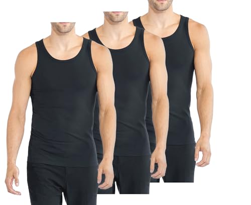 Herren Tank Top 3er Pack, Achselhemden, Unterhemd in Feinripp Baumwolle (3er Pack/Schwarz, XXL) von BestSale247