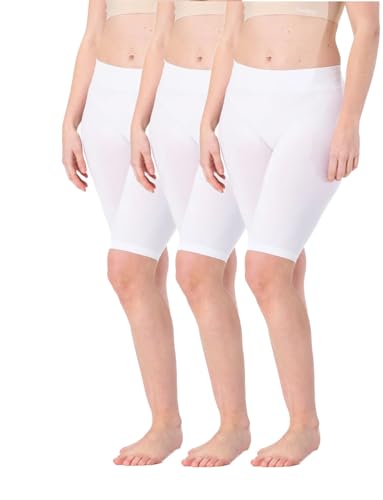 Radlerhose Damen 3er Pack Nahtlos Anti Scheuern Unterhose Leggings Kurz Hose Unter Kleid Rock Boxershorts (3X Weiß Lang, L-XL) von BestSale247