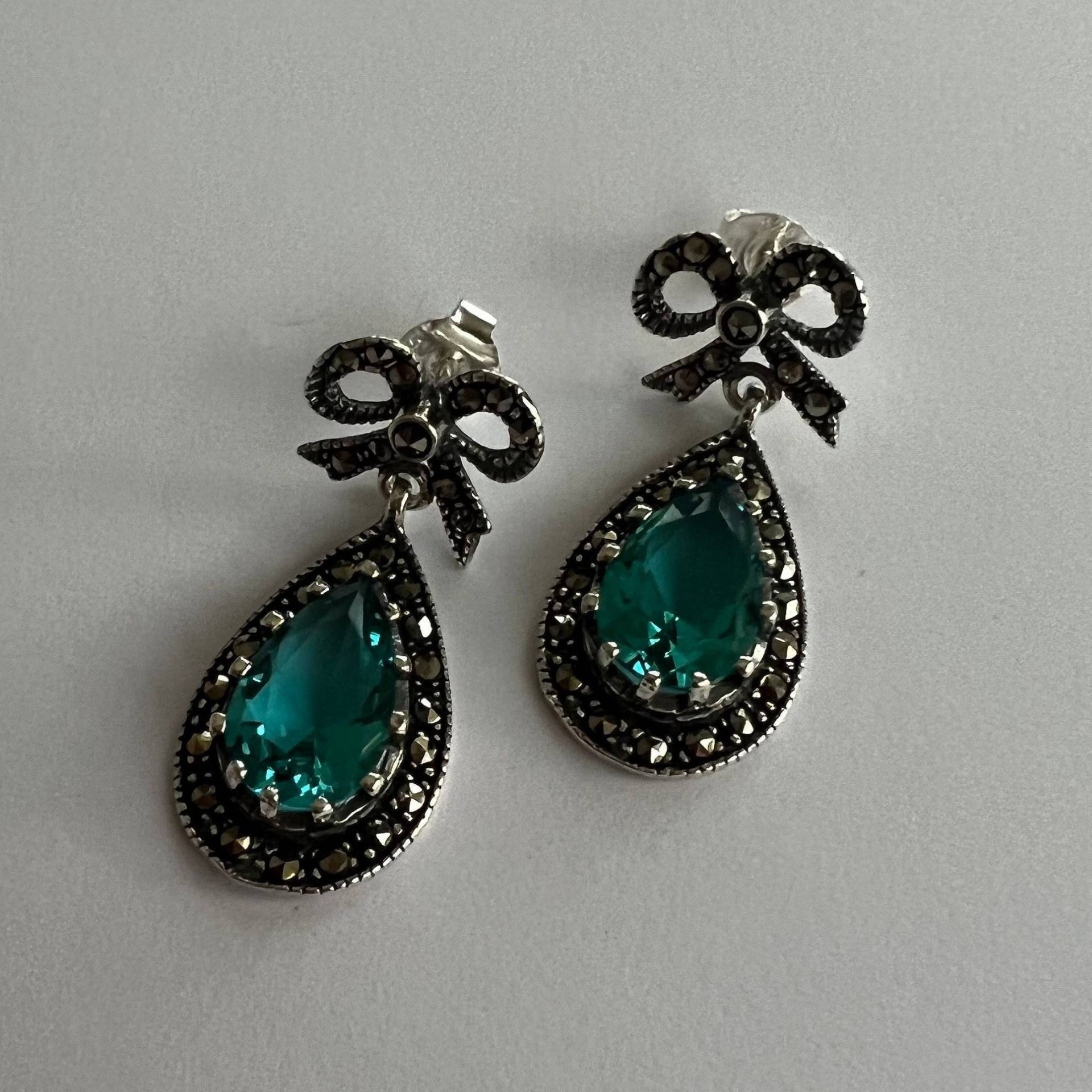 Blaue Chandelier Ohrringe - Aquamarin Ohrhänger Band Schmuck Sterling Silber Markasit Blaue Chandelier Ohrringe - Aquamarin Ohrhänger Band Schmuck Sterling Silber Markasit von BestSpanishShop