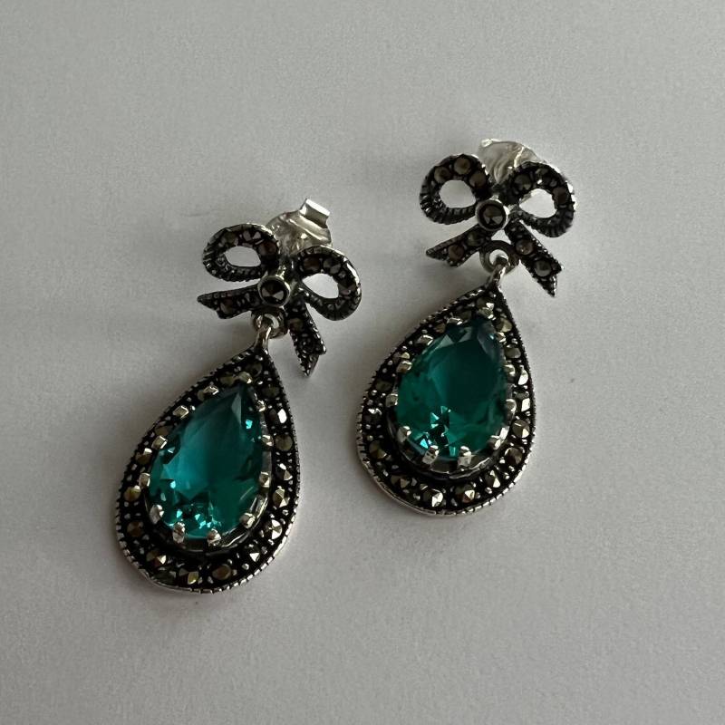 Blaue Chandelier Ohrringe - Aquamarin Ohrhänger Band Schmuck Sterling Silber Markasit von BestSpanishShop