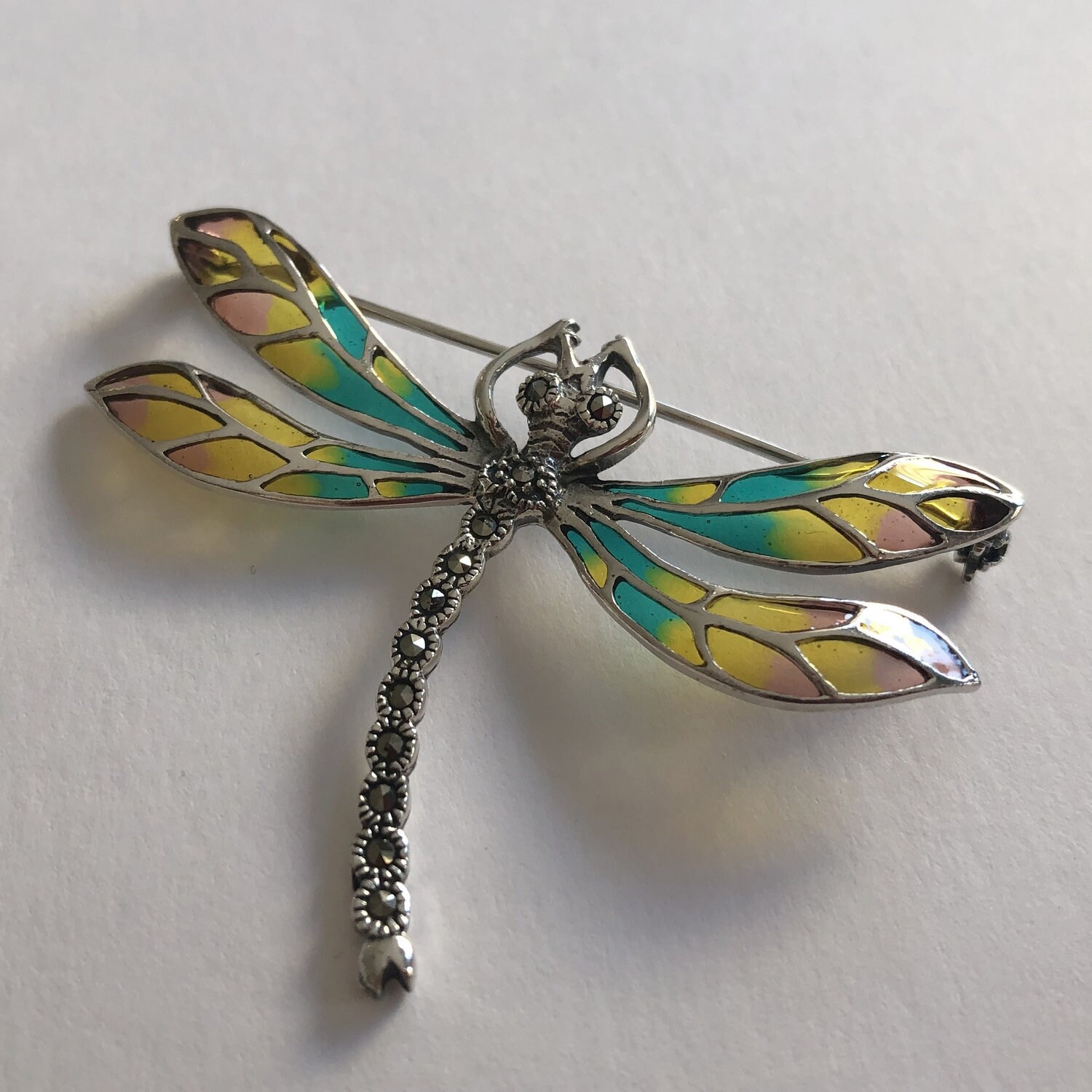 Glasmalerei Libellen Brosche Libelula Melocoton Libellenschmuck Aus Silber 925 & Markasit von BestSpanishShop