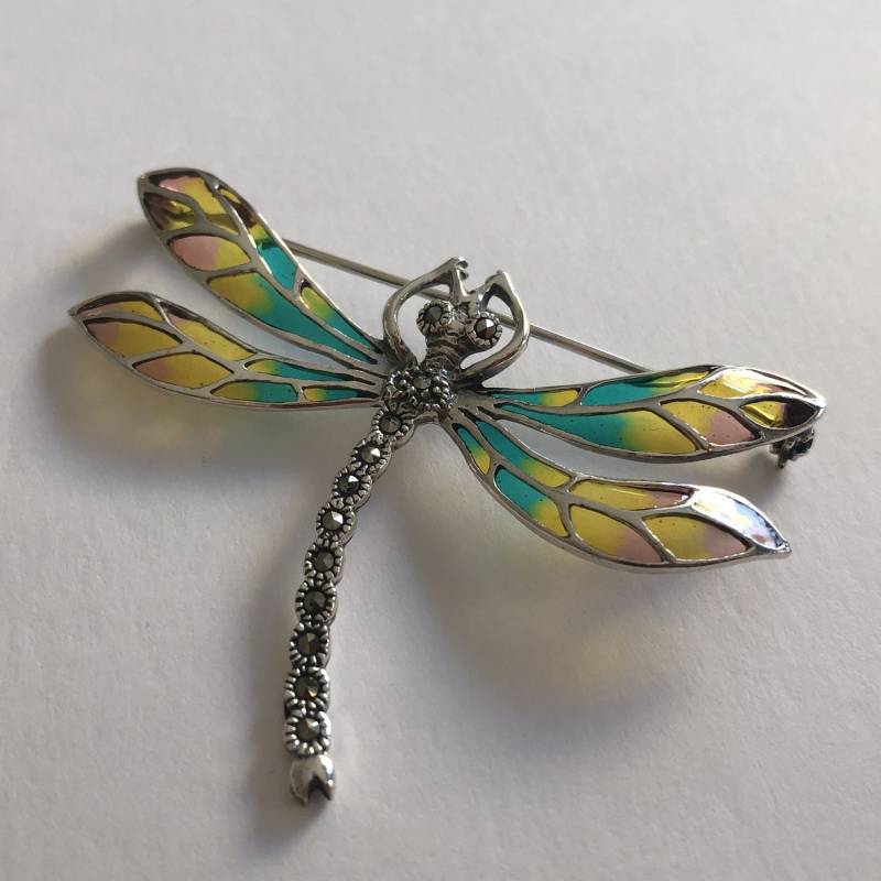 Glasmalerei Libellen Brosche Libelula Melocoton Libellenschmuck Aus Silber 925 & Markasit von BestSpanishShop