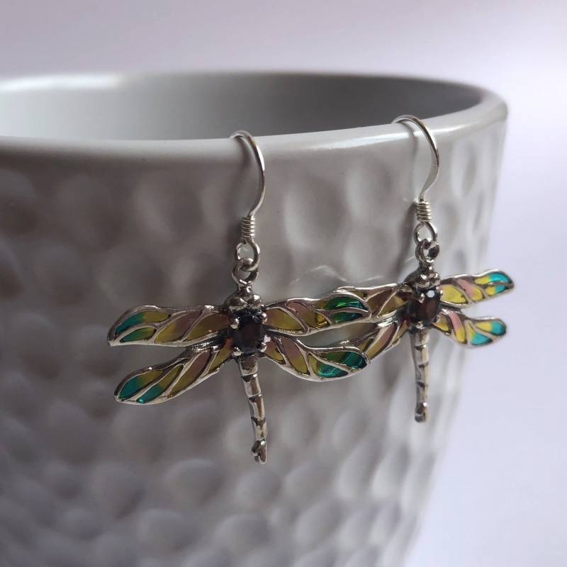 Libelle Ohrringe Libelula Melocoton - Glasmalerei Sterling Silber Granat Libellen Schmuck Geschenk Idee Libelle Ohrringe Libelula Melocoton - Glasmalerei Sterling Silber Granat Libellen Schmuck Geschenk Idee von BestSpanishShop