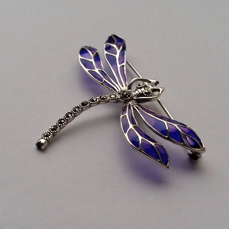 Libellen Brosche - Glas Libelula Azul Schmuck Sterling Silber Markasit Blaue Libellen Brosche - Glas Libelula Azul Schmuck Sterling Silber Markasit Blaue von BestSpanishShop