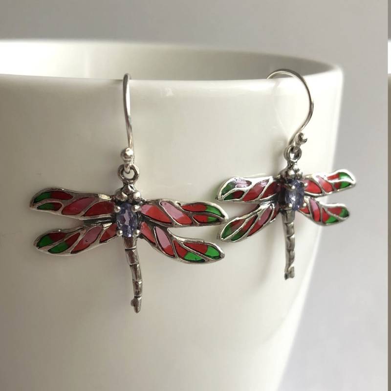 Libellen Ohrringe - Glasmalerei Libelula Rosa Schmuck Sterling Silber Jugendstil Geschenkidee Libellen Ohrringe - Glasmalerei Libelula Rosa Schmuck Sterling Silber Jugendstil Geschenkidee von BestSpanishShop