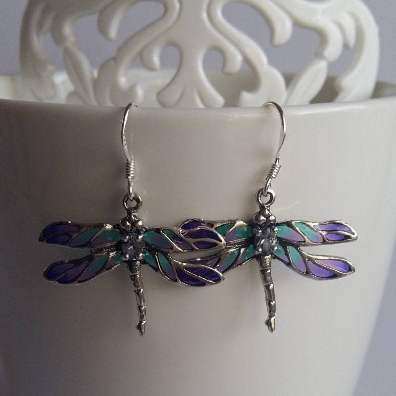 Libellen Ohrringe Libelula Azul Claro - Glas Schmuck Sterling Silber Art Noveau Libellen Ohrringe Libelula Azul Claro - Glas Schmuck Sterling Silber Art Noveau von BestSpanishShop