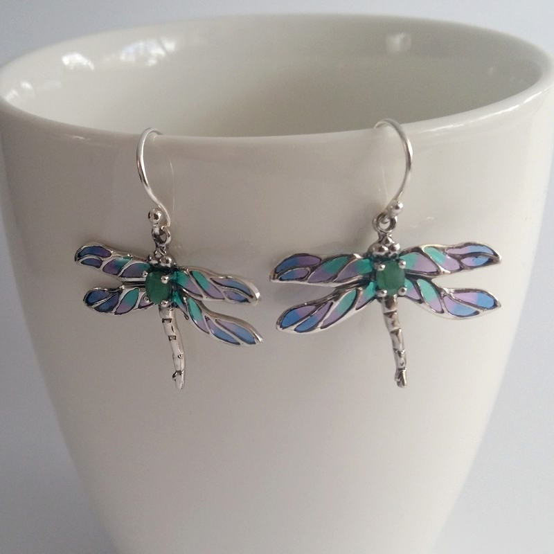 Libellen Ohrringe Libelula Azul - Smaragd Sterling Silber Glasohrringe Blaue Schmuck Libellen Ohrringe Libelula Azul - Smaragd Sterling Silber Glasohrringe Blaue Schmuck von BestSpanishShop