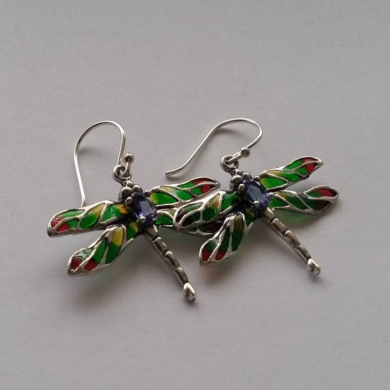 Libellen Ohrringe Libelula Verde - Silber Glasschmuck Schmuck Grüne Art Noveau von BestSpanishShop