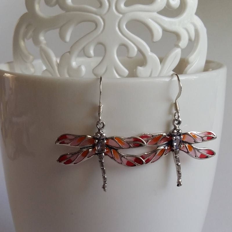 Libellen Ohrringe Libelula Violeta - Glasohrringe Schmuck Sterling Silber Jugendstil Geschenkidee von BestSpanishShop