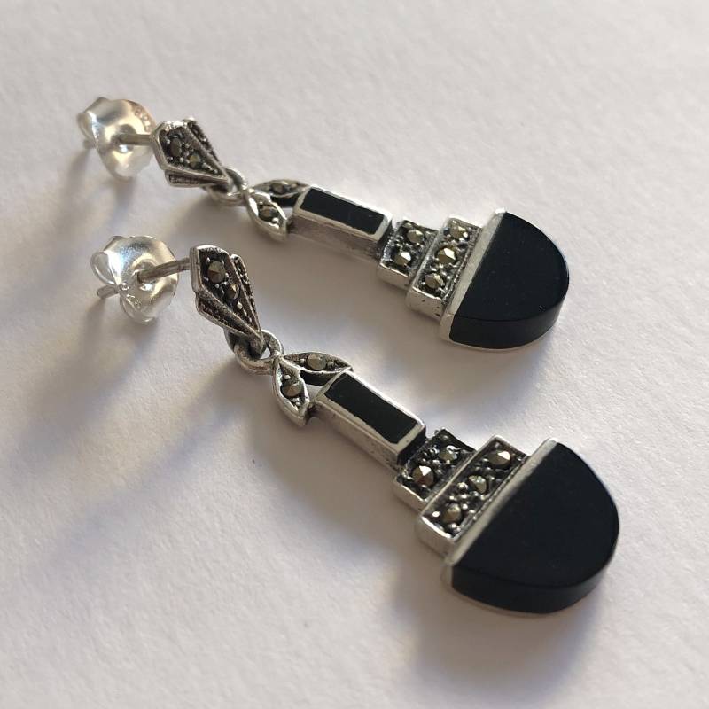 Onyx Ohrringe Hera - Sterling Silber Markasit Schmuck Edelstein Geschenk Für Sie von BestSpanishShop
