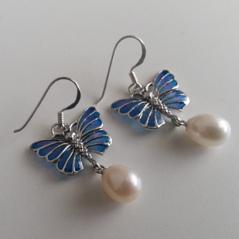 Schmetterling Ohrringe Mariposa Azul - Blaue Perlenohrringe Schmuck Glasmalereiohrringe Sterlingsilberohrringe Schmetterling Ohrringe Mariposa Azul - Blaue Perlenohrringe Schmuck Glasmalereiohrringe Sterlingsilberohrringe von BestSpanishShop