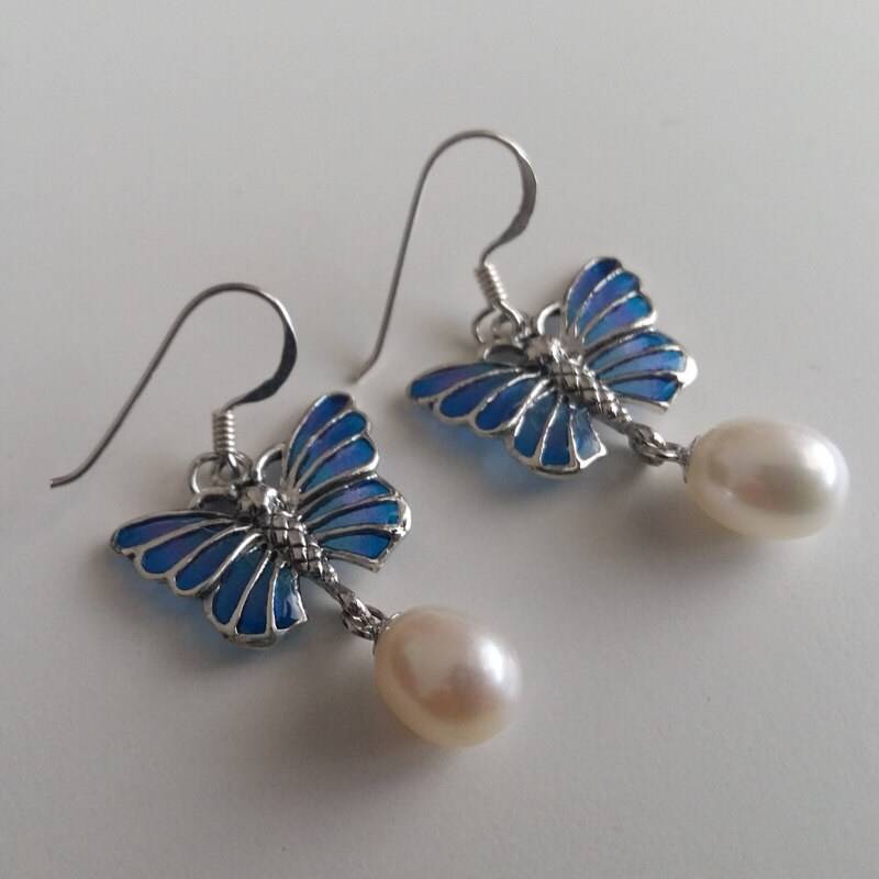 Schmetterling Ohrringe Mariposa Azul - Blaue Perlenohrringe Schmuck Glasmalereiohrringe Sterlingsilberohrringe Schmetterling Ohrringe Mariposa Azul - Blaue Perlenohrringe Schmuck Glasmalereiohrringe Sterlingsilberohrringe von BestSpanishShop