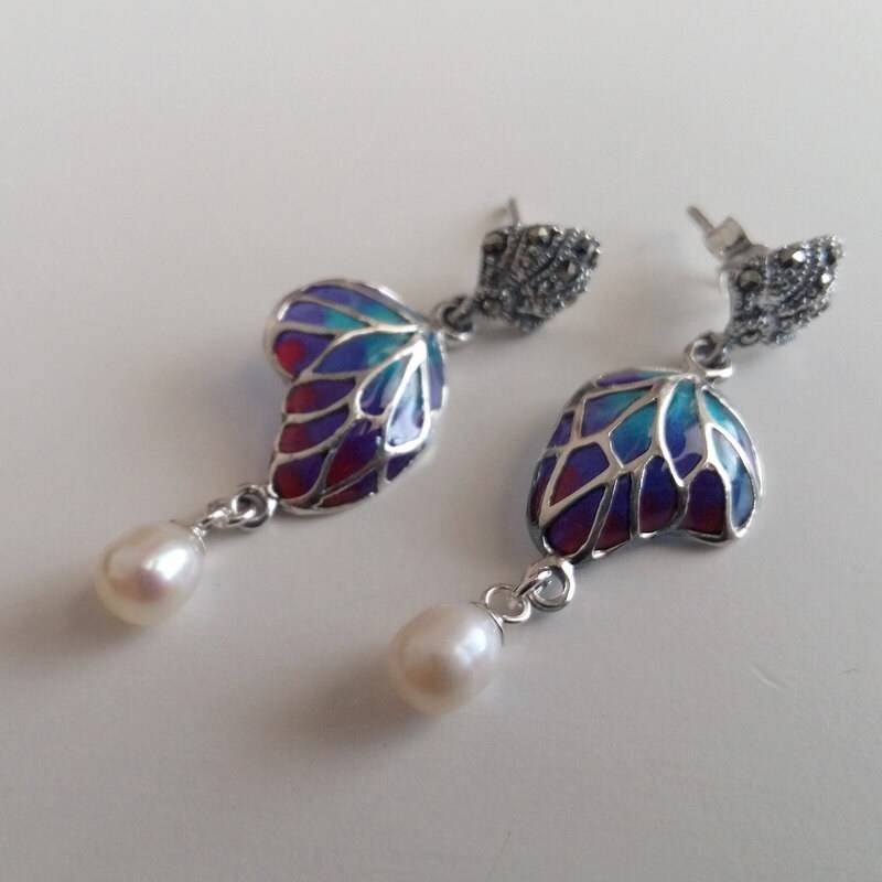 Schmetterling Ohrringe Mariposa Con Perla - Flügel Schmuck Glasmalerei Perlen Blaue Schmetterling Ohrringe Mariposa Con Perla - Flügel Schmuck Glasmalerei Perlen Blaue von BestSpanishShop