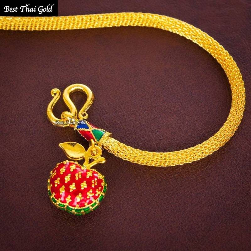 Thai Schmuck Für Frauen, 24K Vergoldeter Armreif Mit Emaille Apfel Anhänger - Ddp | Deliveredduty Paid von BestThaiGold