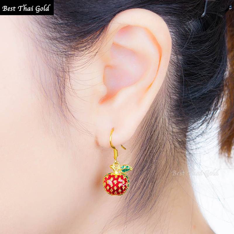 Thai Schmuck, Emaille Apfel Tropfen Baumeln Ohrringe 24K Gelbgold Überzogene Ohrringe - Ddp | Deliveredduty Paid von BestThaiGold