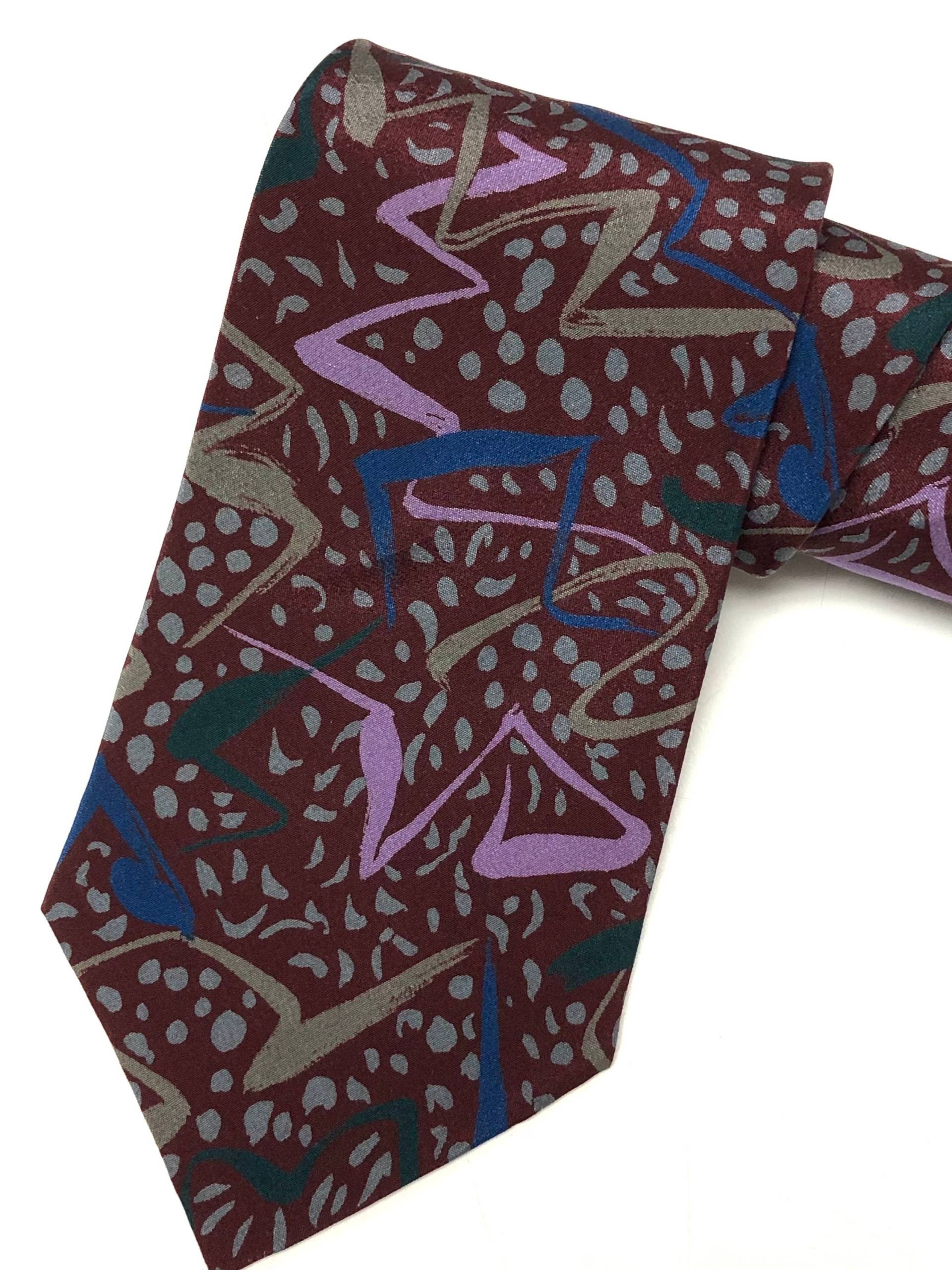 Nos New Vintage Missoni Cravatte Italien Herren Maroon Blau Lila Wild Abstrakt Krawatte Seide Handgemacht Polkadot Halskette von BestVintageClothes
