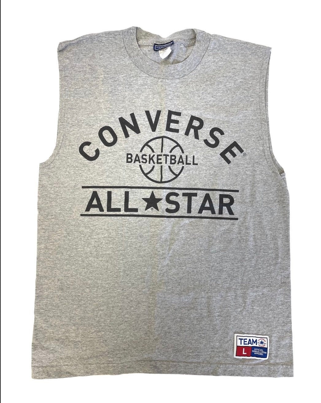 Vintage 90Er Jahre Converse All Star Herren Grau Ärmelloses Basketball Tank Top Work Out Muskelshirt Usa Made L von BestVintageClothes