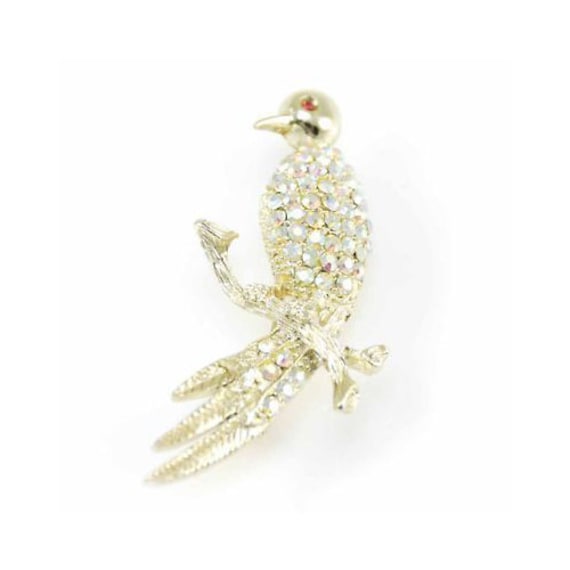 1950Er Jahre Vintage Strass Vogel Brosche Ab Strass-Körper, Rotes Auge von BestVintageEver