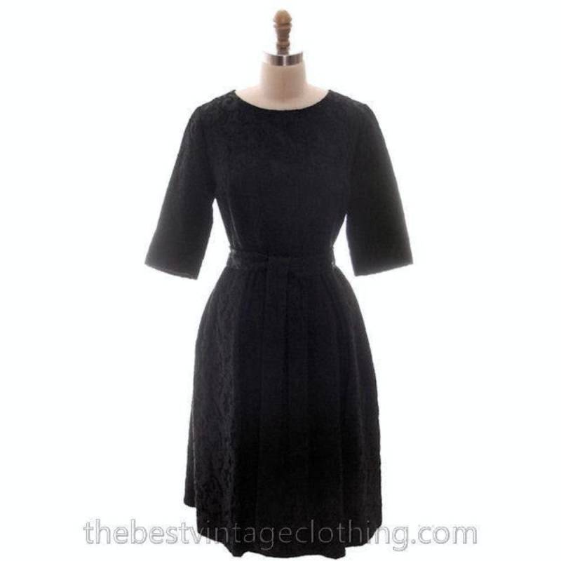 Retro Vtg Schwarzes Brokat Cocktail Party Kleid 1950S Medium Sz 40 Sanduhrform Aure von BestVintageEver
