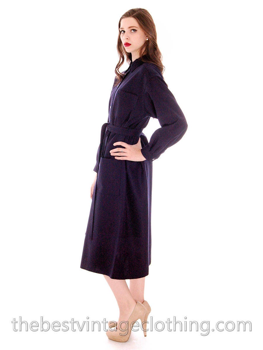 Vintage 70Er Jahre Vuokko Wollmantel Kleid Navy Mod Style, Gr. L von BestVintageEver