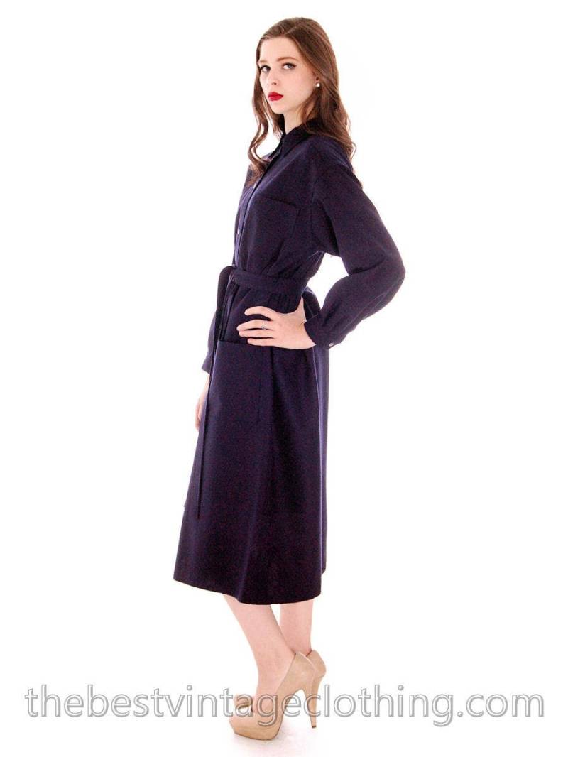 Vintage 70Er Jahre Vuokko Wollmantel Kleid Navy Mod Style, Gr. L von BestVintageEver