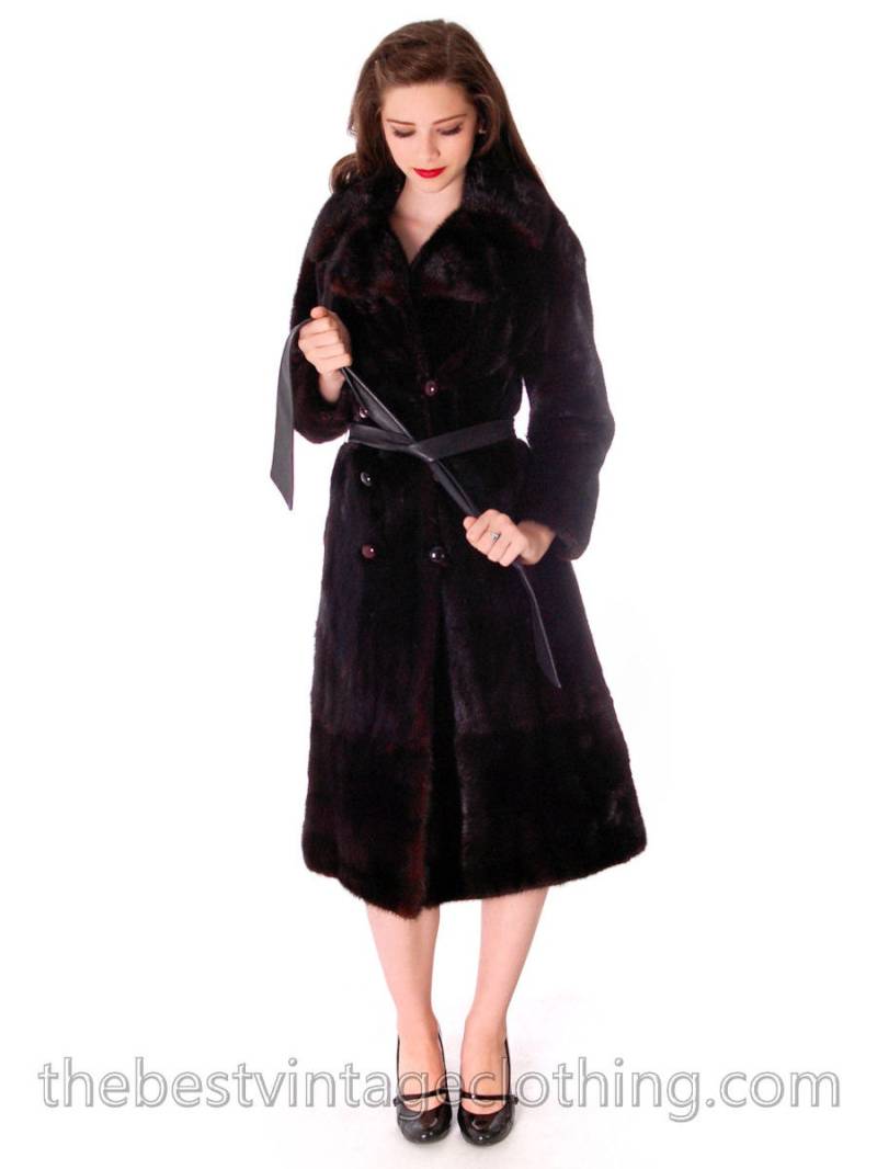 Vintage 70Er Jahre Ranch Nerz Trenchcoat Mit Zip-Off Stola & Mütze Gr. S von BestVintageEver