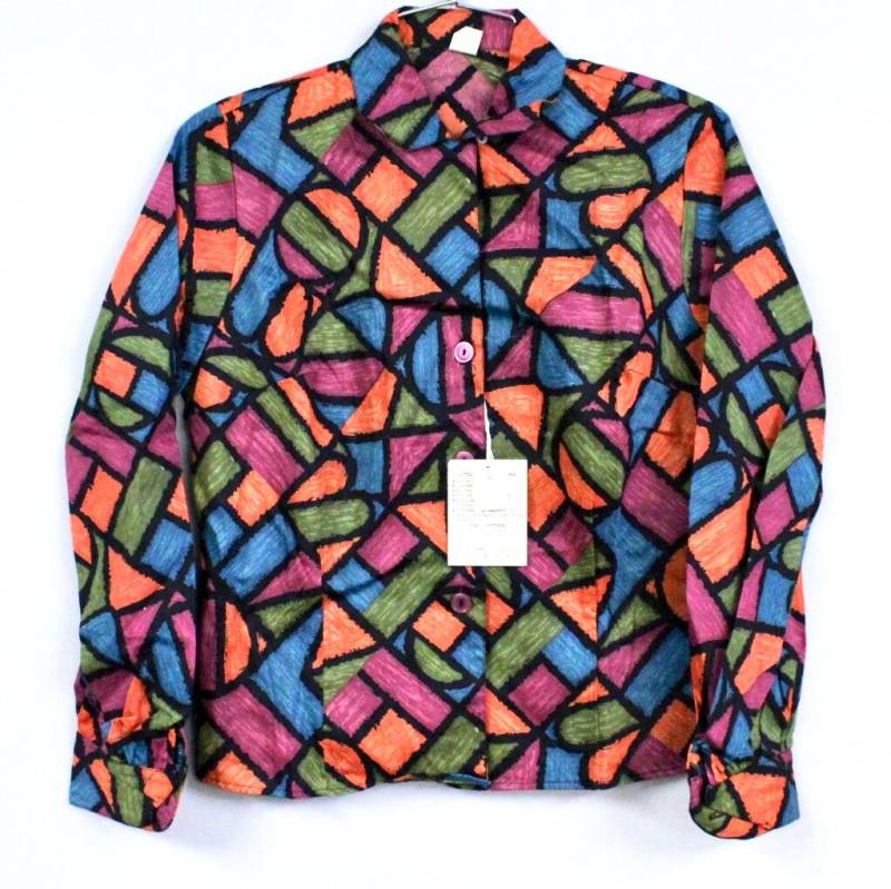 Vintage Bluse Steintex Glasmalerei 100% Baumwolle Gr. Xs 32 1950Er Jahre Neu Mit Etikett von BestVintageEver