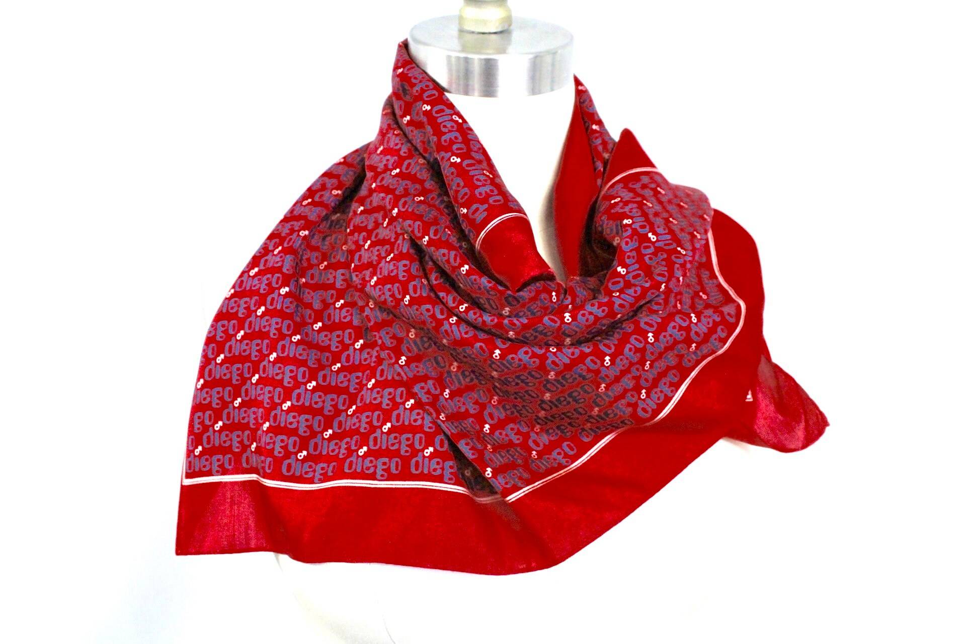 Vintage Diego Seidenschal Rot & Blau Logo, Made in Italy von BestVintageEver