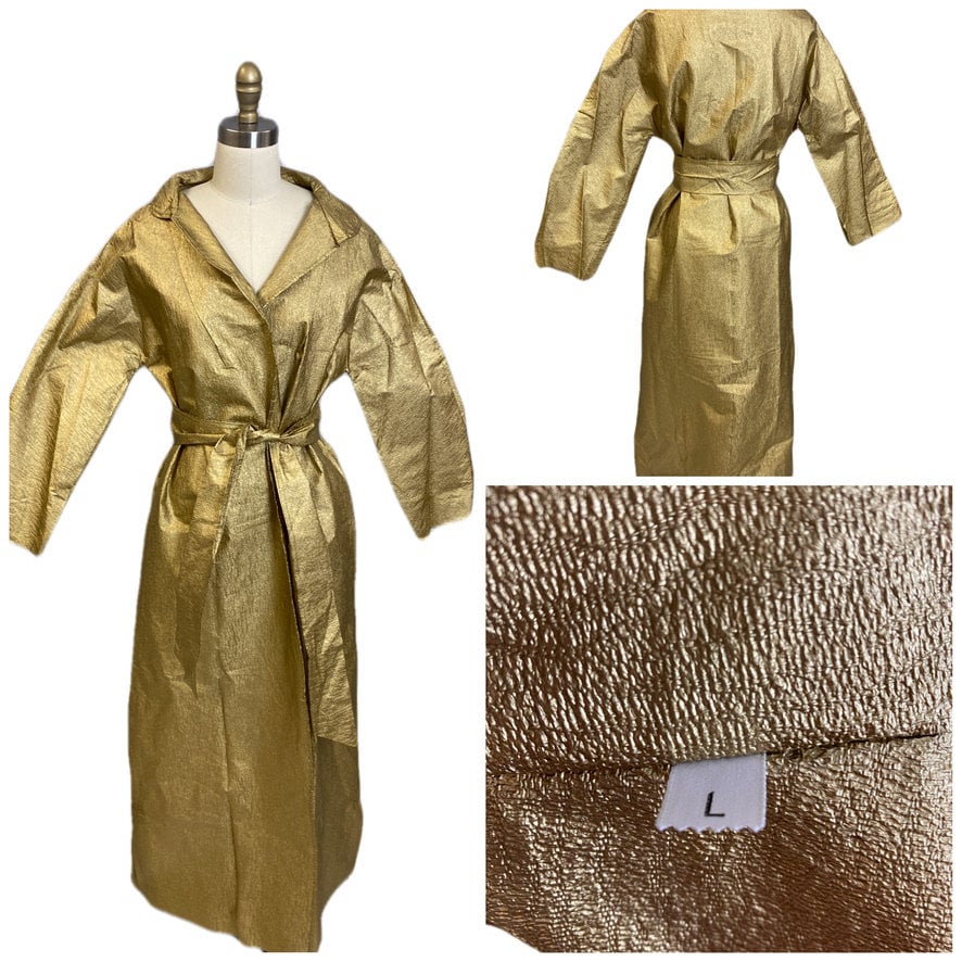 Vintage Metallic Gold Textured Mod Papier Trenchcoat Wrap Nie Getragen 1970Er Jahre S/M von BestVintageEver