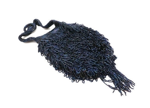 Vintage Perlen Geldbörse 1940S Dunkel Blaue Glas Karneval & Quasten von BestVintageEver