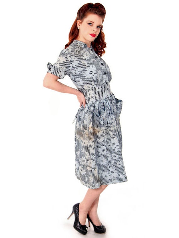 Vintage Seersucker Day Kleid Blau/Schwarz Gestreift 1940Er Größe Small Guernsey Pie von BestVintageEver
