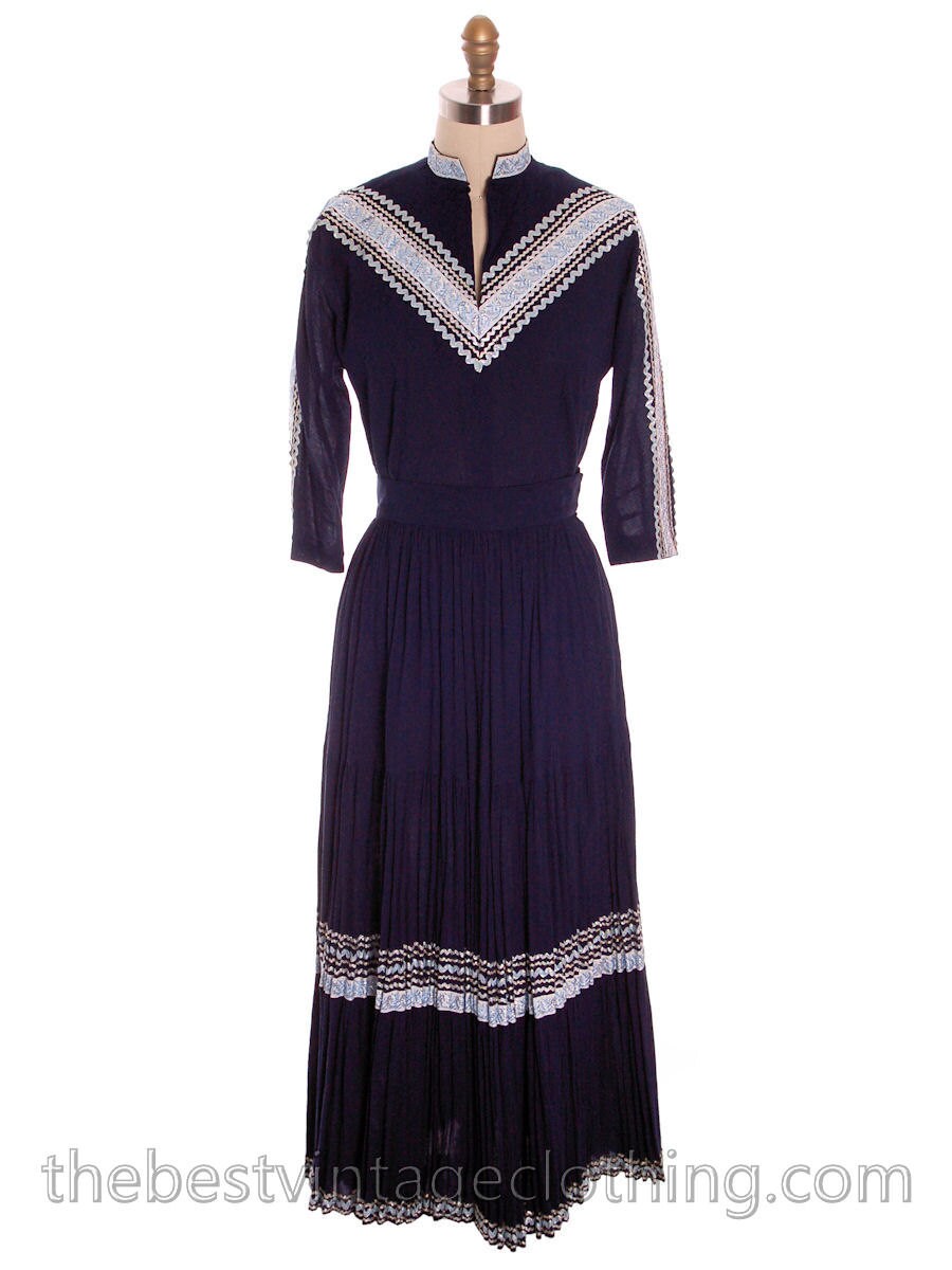 Vintage 1950Er Jahre Terrasse Set Marineblauer Baumwoll Rock & Bluse von BestVintageEver