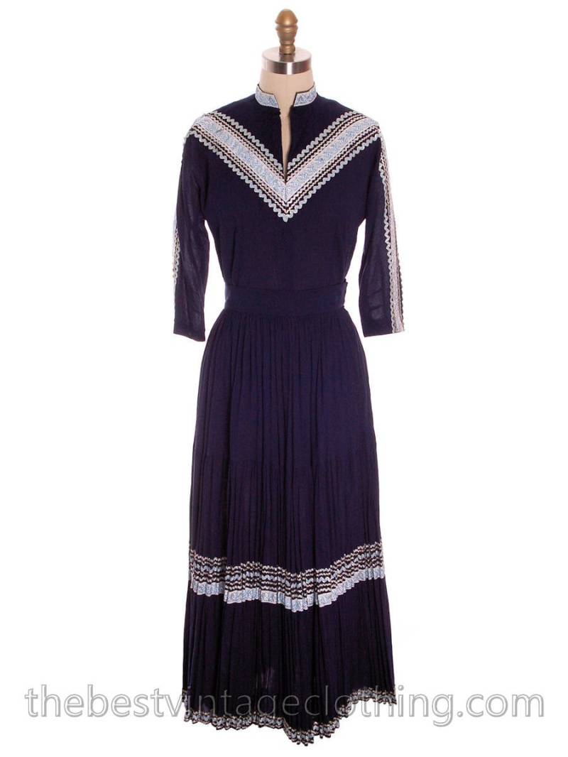 Vintage 1950Er Jahre Terrasse Set Marineblauer Baumwoll Rock & Bluse von BestVintageEver