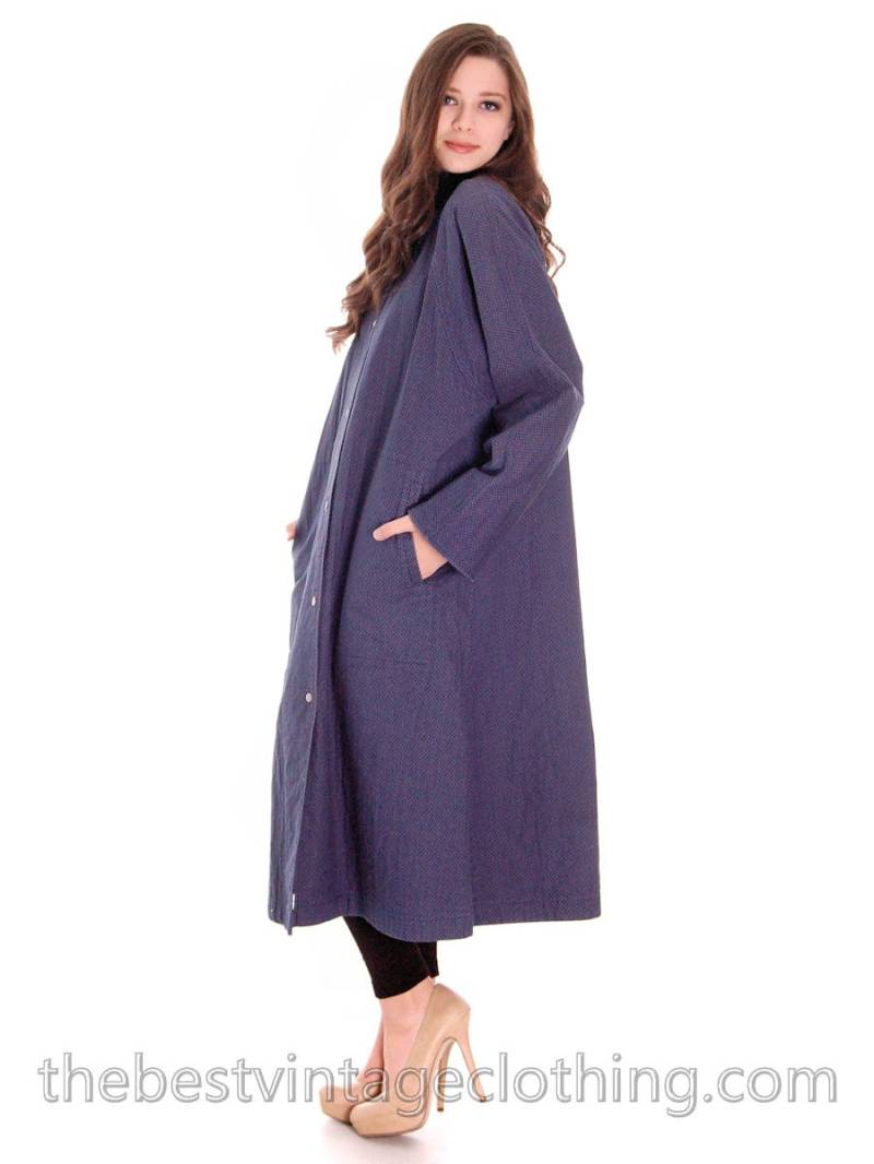 Vintage Vuokko Duster Maxi Mantel 1970S Indigo Gesprenkelter Druck, Xs von BestVintageEver
