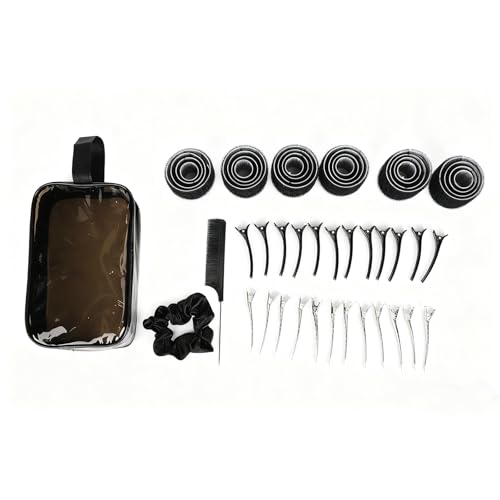 6-in-1-Kulturbeutel Damen, enthält 6 Schwarze Lockenwickler, 12 Metallklammern, 12 Schwarze Plastikklammern, 1 Stahlborstenkamm, 1 Haargummi, Wasserabweisende Make-up-Kosmetiktasche, Transparent Schwa von BestYiJo