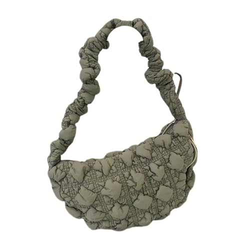 Bestaloria Damen Puffer Gesteppte Tasche, Baumwolle gepolsterte Puff-Umhängetasche mit Reißverschluss, leichte Hobo-Handtasche, Matcha-Grün, 30 * 10 * 17 cm von Bestaloria