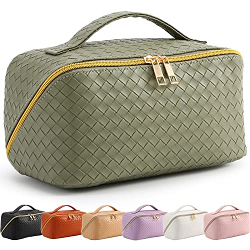 Bestash Reise Kosmetiktasche Damen mit Großem,Tragbare Reise Make Up Tasche,Wasserdichter Schminktasche kulturtasche mit Trennwand Tasche Organizer (Olivgrün) von Bestash