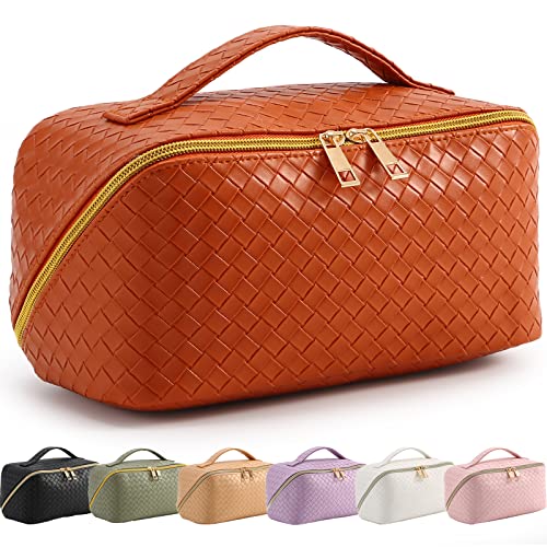 Bestash Reise Kosmetiktasche Damen mit Großem,Tragbare Reise Make Up Tasche,Wasserdichter Schminktasche kulturtasche mit Trennwand Tasche Organizer (Orange) von Bestash