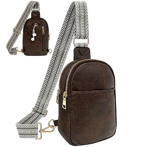 Bestash Bauchtasche Damen Crossbody Bag Damen Breiter Gurt Leder Umhängetasche Damen Stylisch für Outdoorsport/Reisen/Einkaufen（Dunkel Kamel） von Bestash