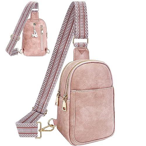 Bestash Bauchtasche Damen Crossbody Bag Damen Breiter Gurt Leder Umhängetasche Damen Stylisch für Outdoorsport/Reisen/Einkaufen（rosa） von Bestash